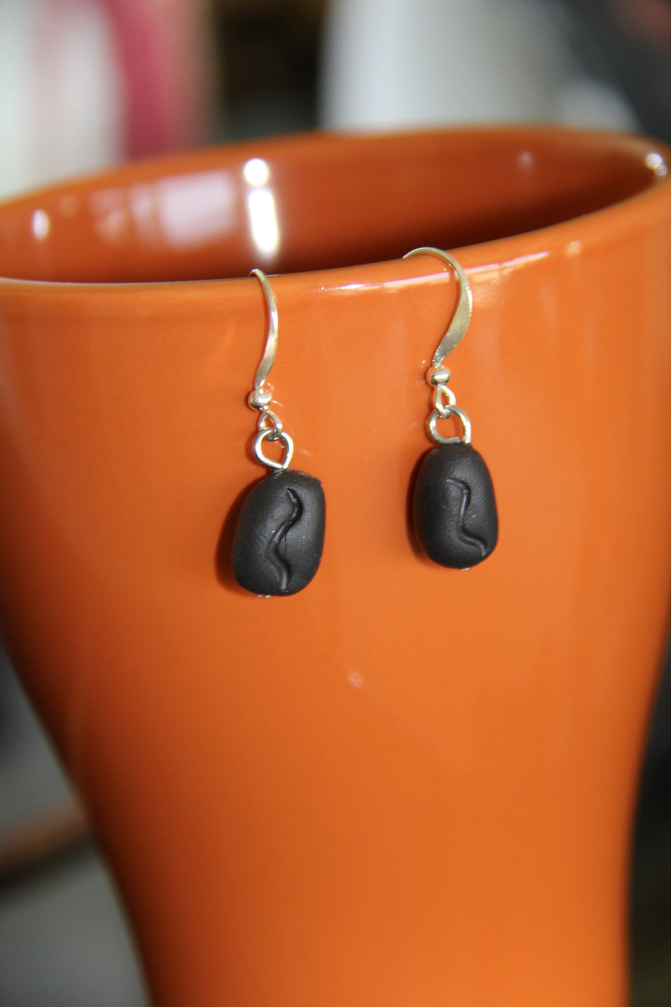 Coffee bean charms ear rings - clay