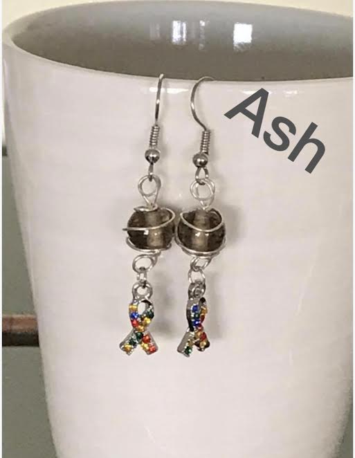 Wire wrapped autism awareness ear rings