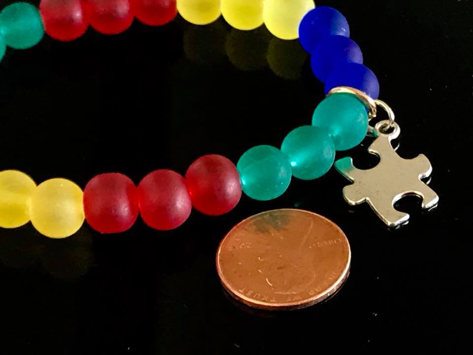 Seaglass beads autism awareness bracelet