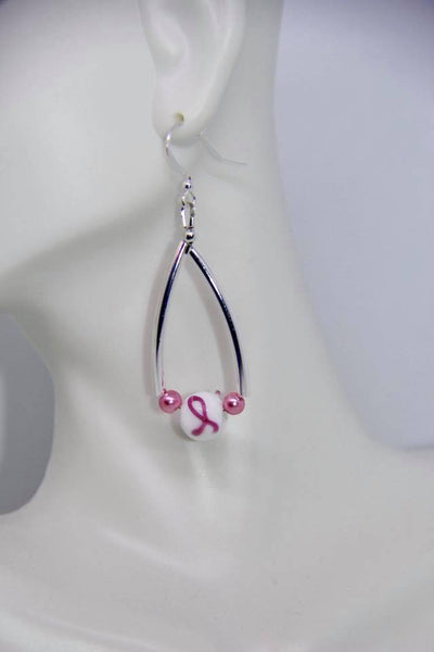 Pink ribbon glass bead earrings