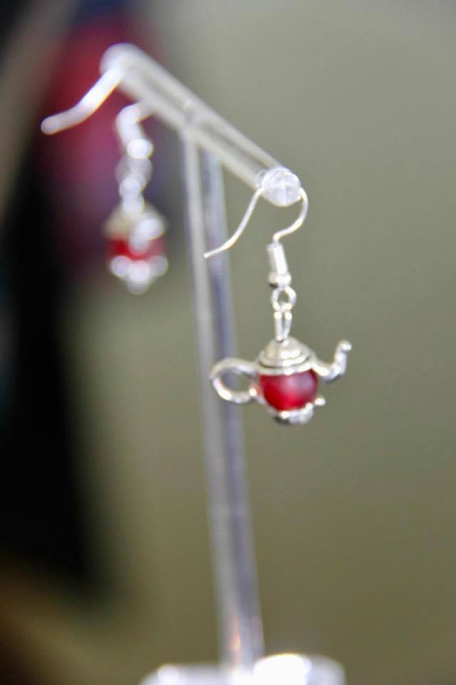 Tea pot ear rings handmade with sea glass beads