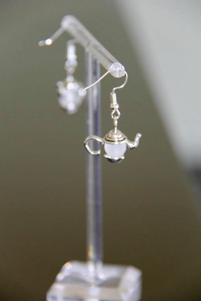 Tea pot ear rings handmade with sea glass beads