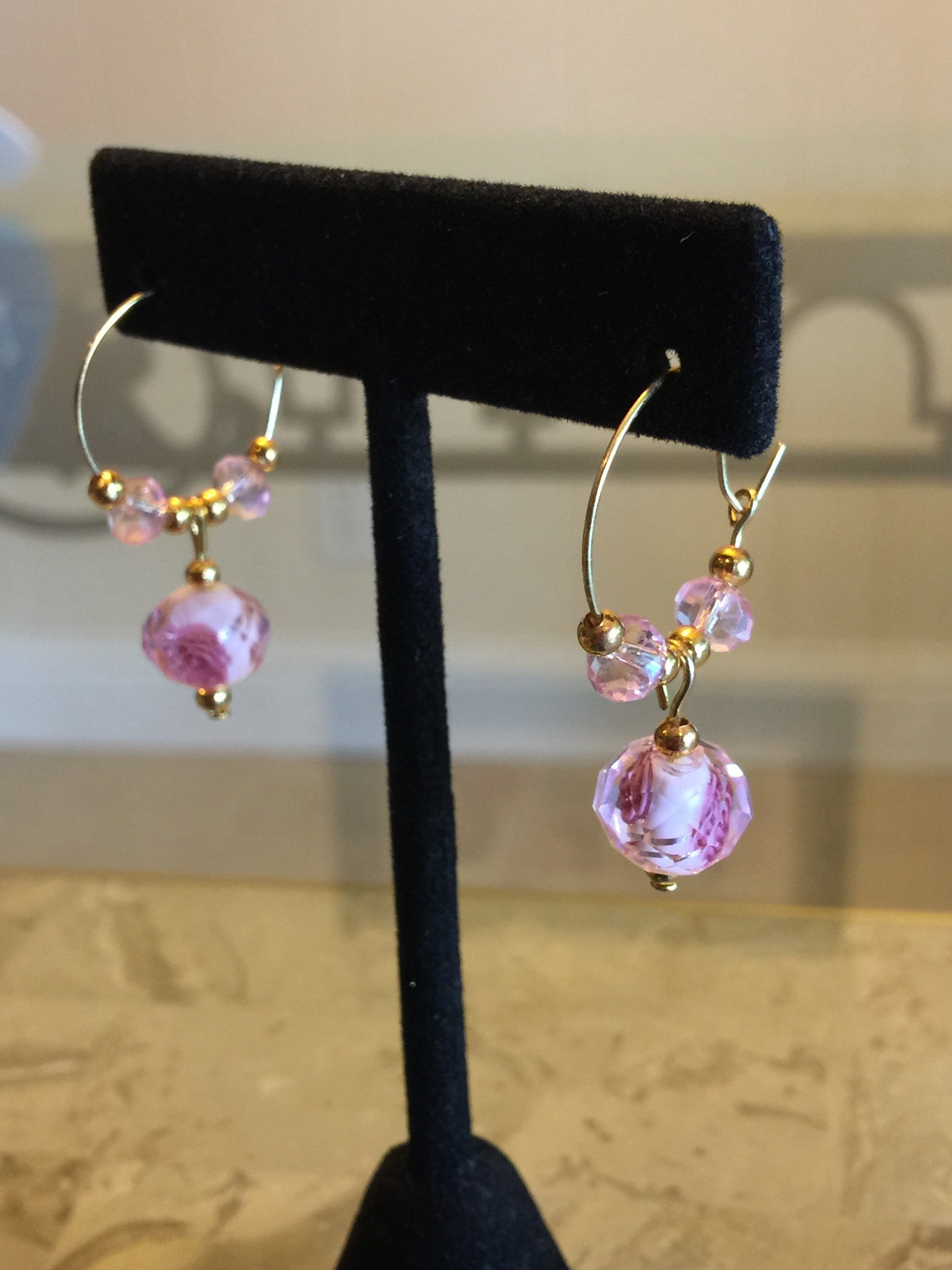 Bali style Pink and gold beads ear rings