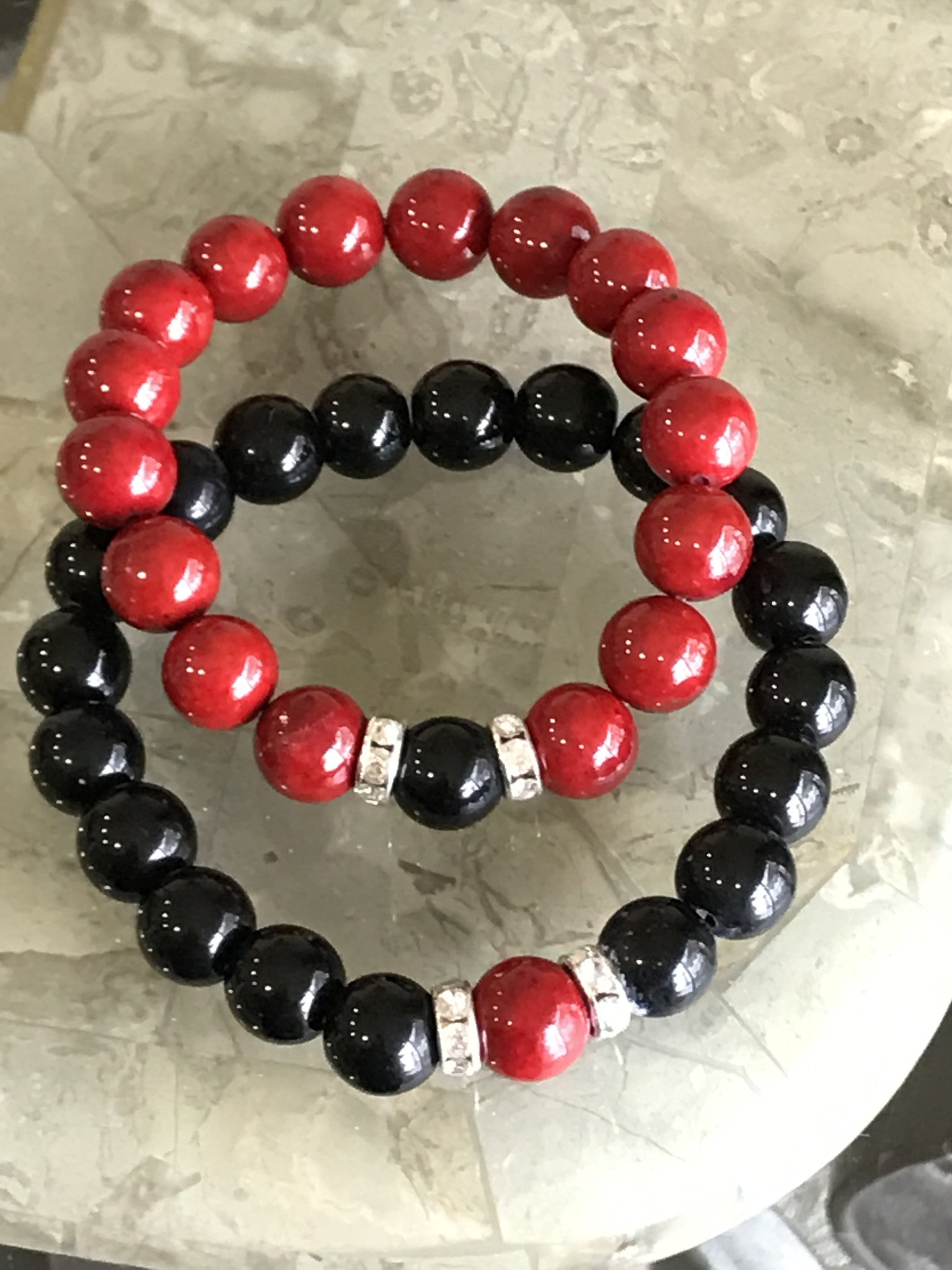 His & Hers Black & Red beads bracelets